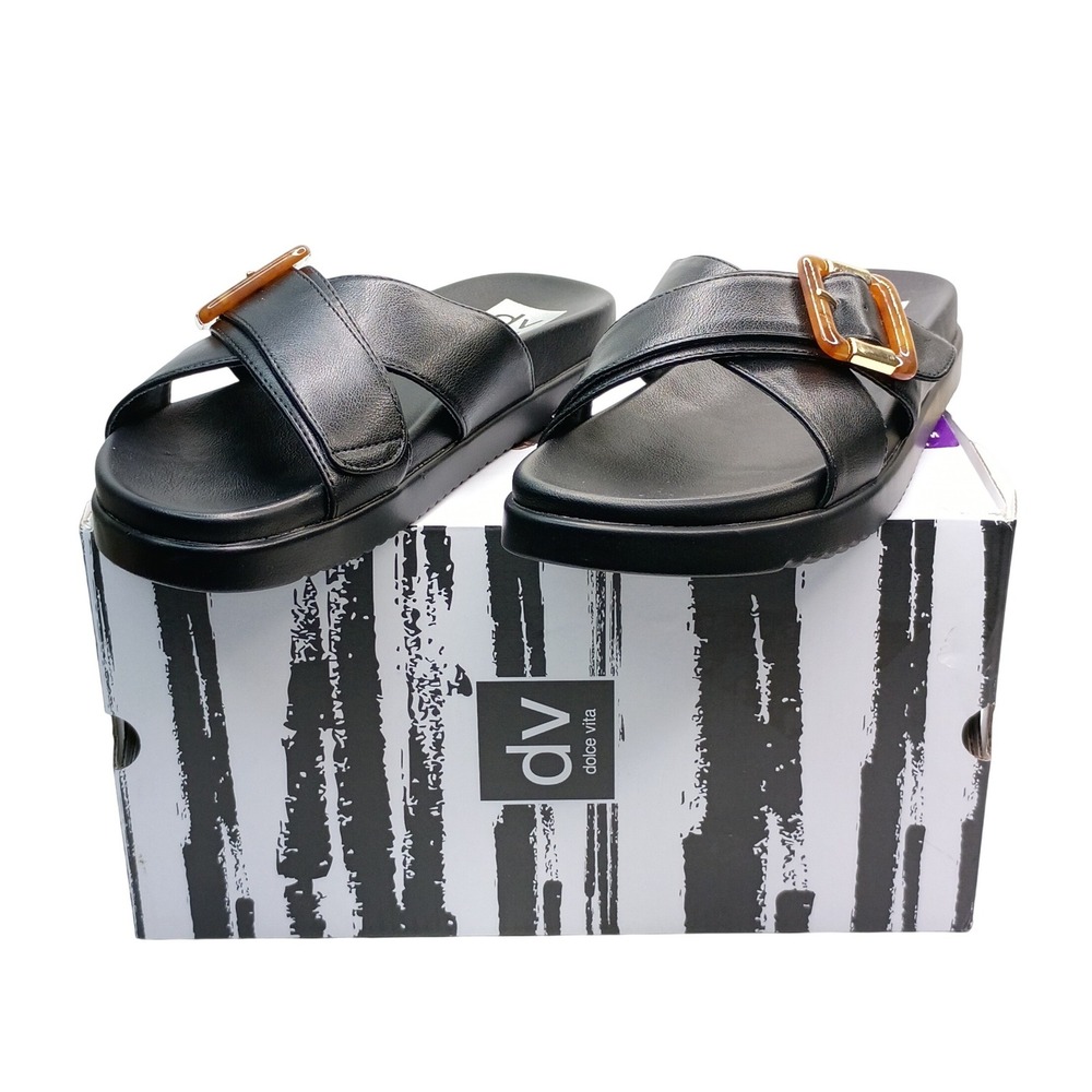 DV Dolce Vita Usha/Rusha1 Sandals Women Size 8 Black Tortoise Buckle Slide